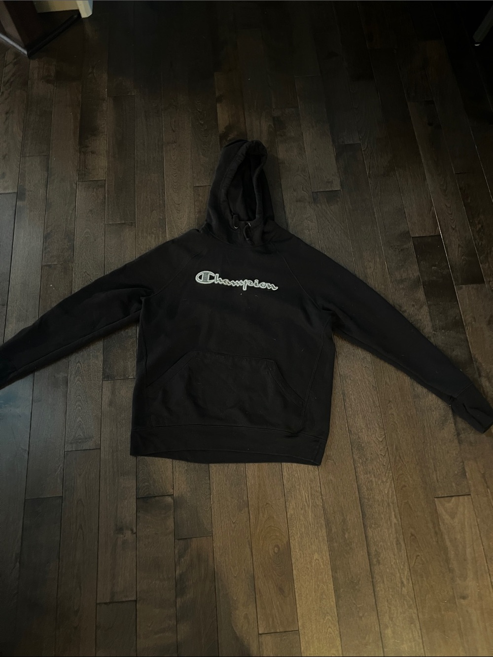 Vintage Champion Black Pullover Hoodie with Script Logo